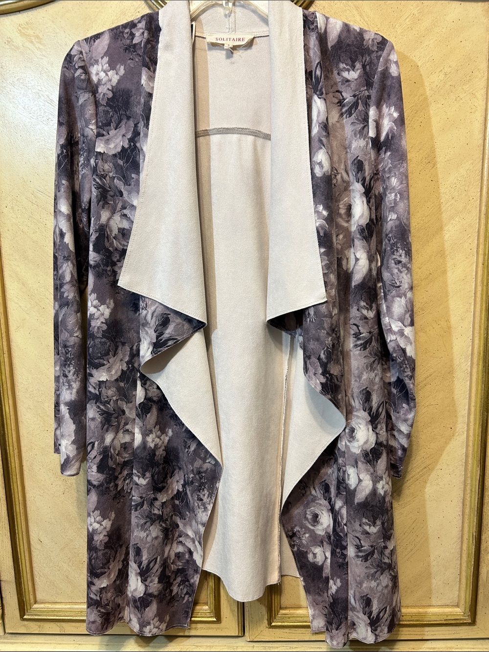Solitaire Floral Draped Open Front Waterfall Mid Length Cardigan New